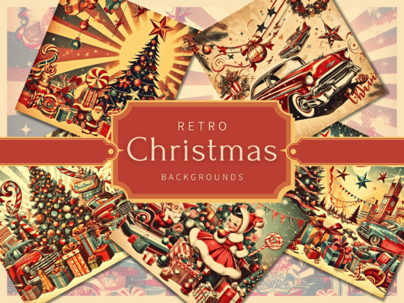 24 American Retro Christmas Backgrounds for Vintage Holiday Designs