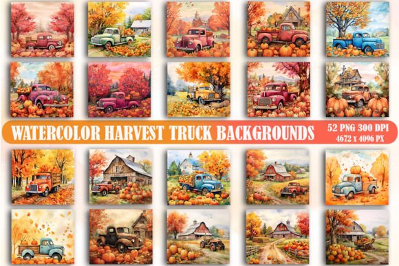 Capturing Autumn’s Charm: Watercolor Harvest Truck Backgrounds