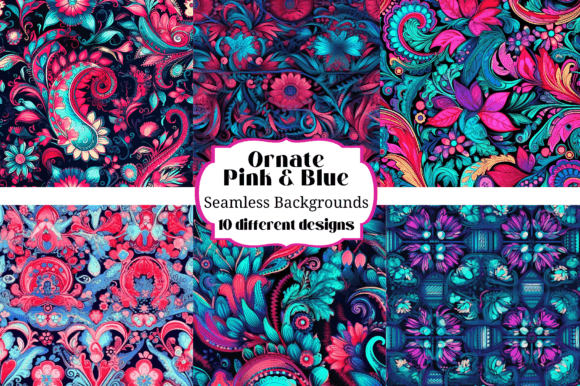 Vibrant Blue Pink Seamless Backgrounds for Digital Crafts