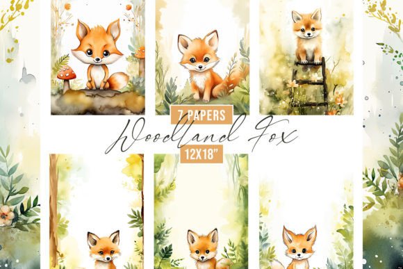 Watercolor Woodland Fox Backgrounds for Creative Projects